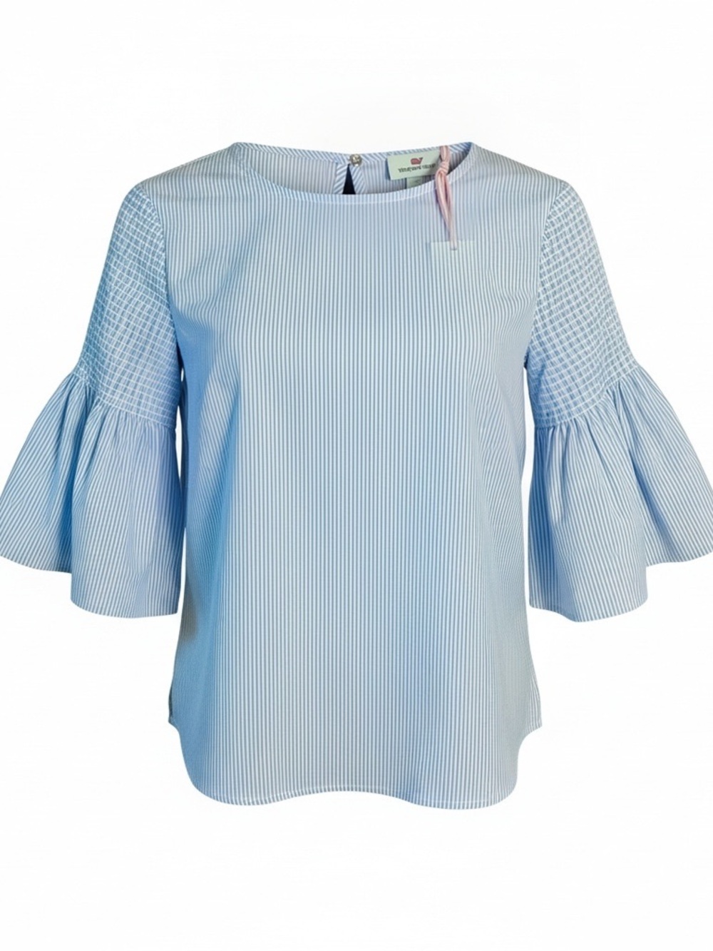 Vineyard Vines Pale Blue Pinstripe Ruffle Sleeve Blouse Made in Italy